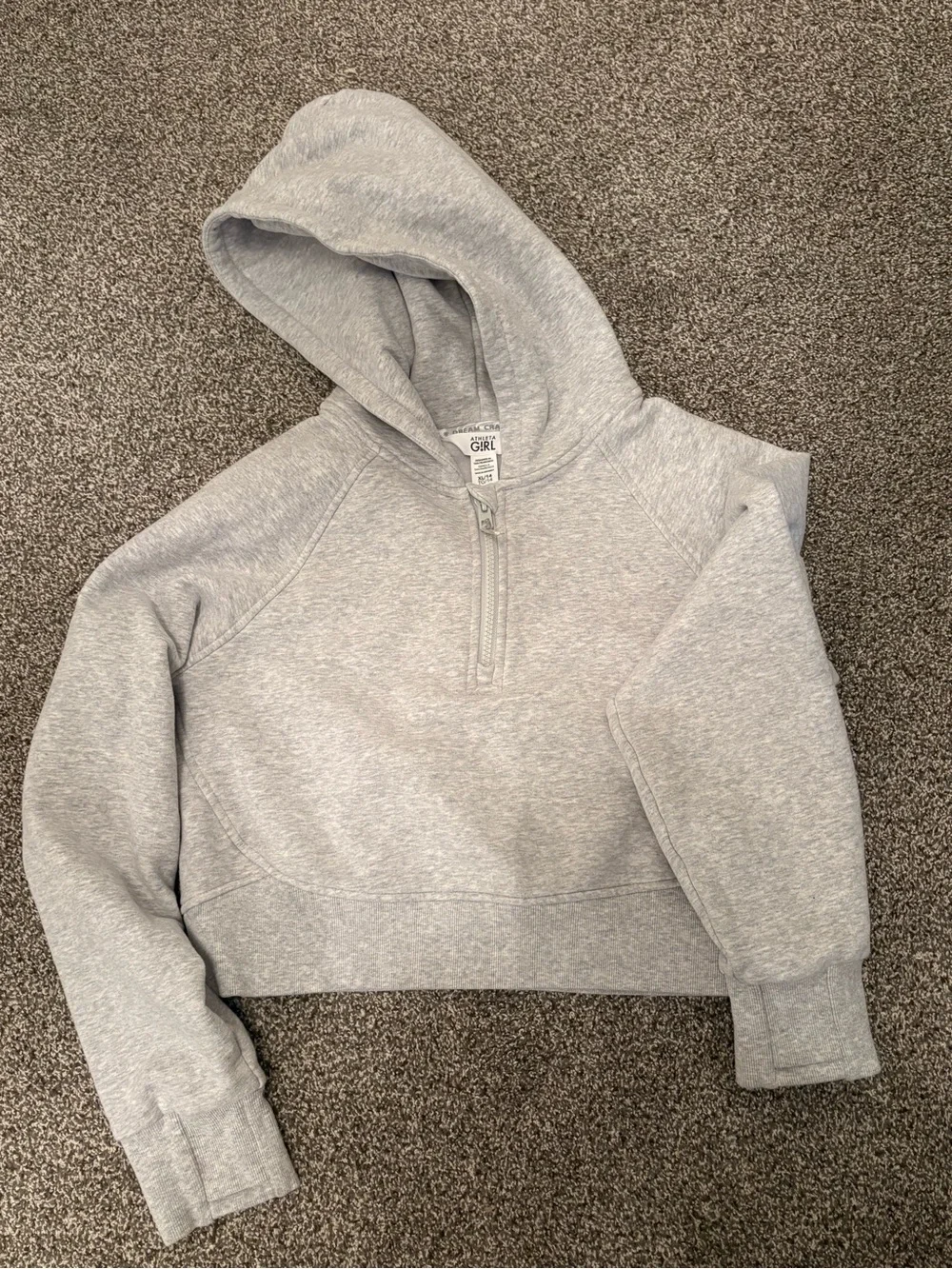 Athleta Light Gray Half-Zip Hooded Sweatshirt