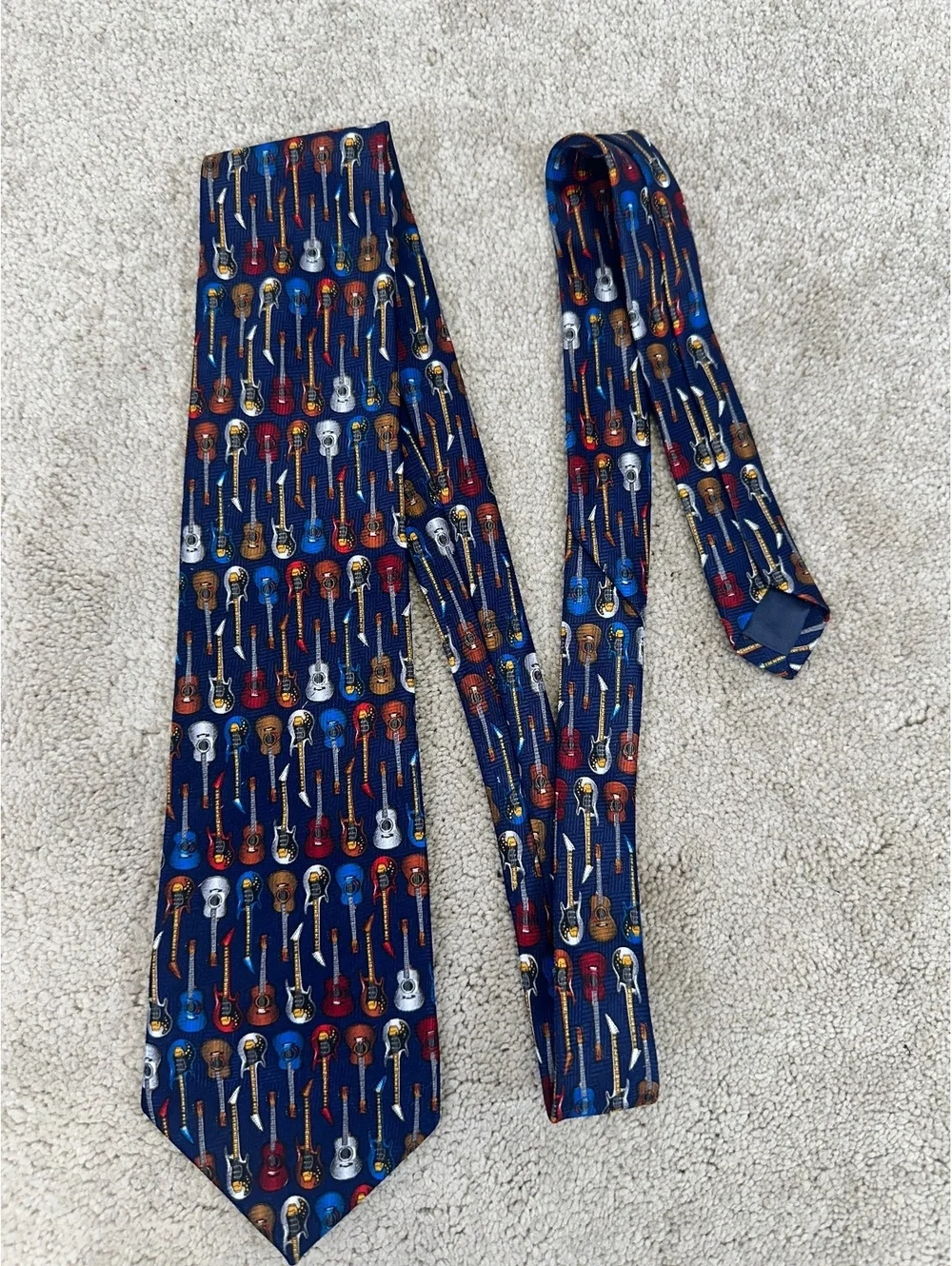 Men’s Novelty Necktie Guitars Music Navy Blue Rock N Roll 59” X 4”