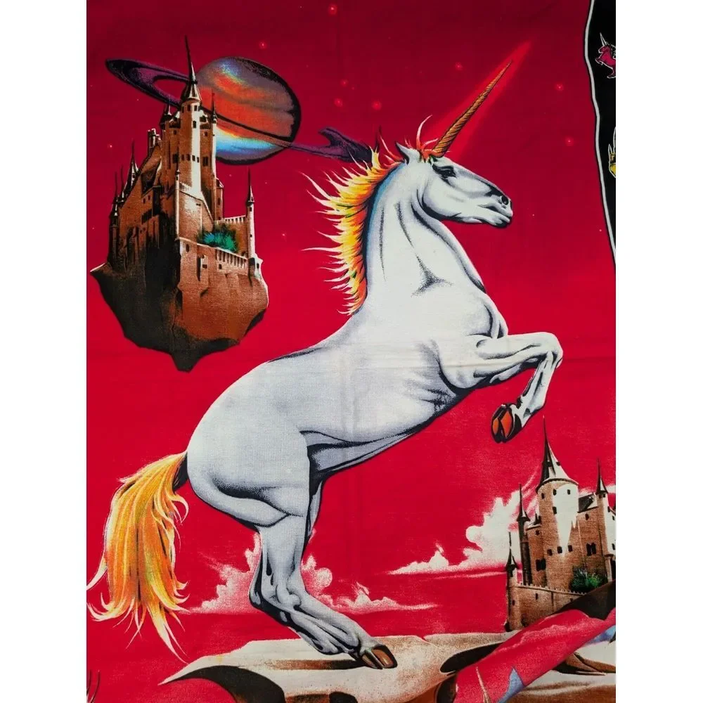 Vintage ATC NY Unicorn Fantasy Tapestry‎ Psychedelic Space Castle 80s Wall Art