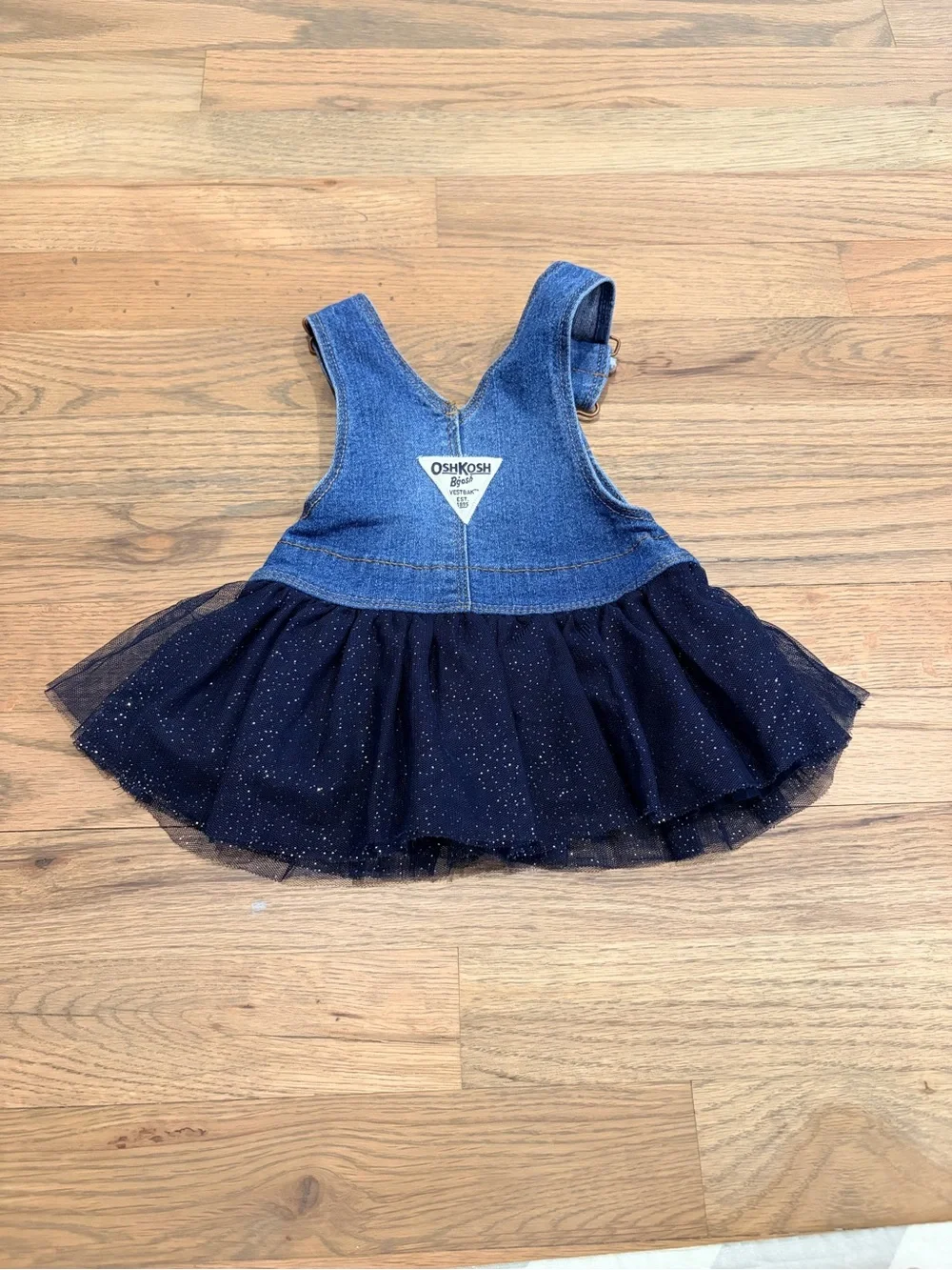 OshKosh baby girl overalls dress with sparkly tulle tutu skirt