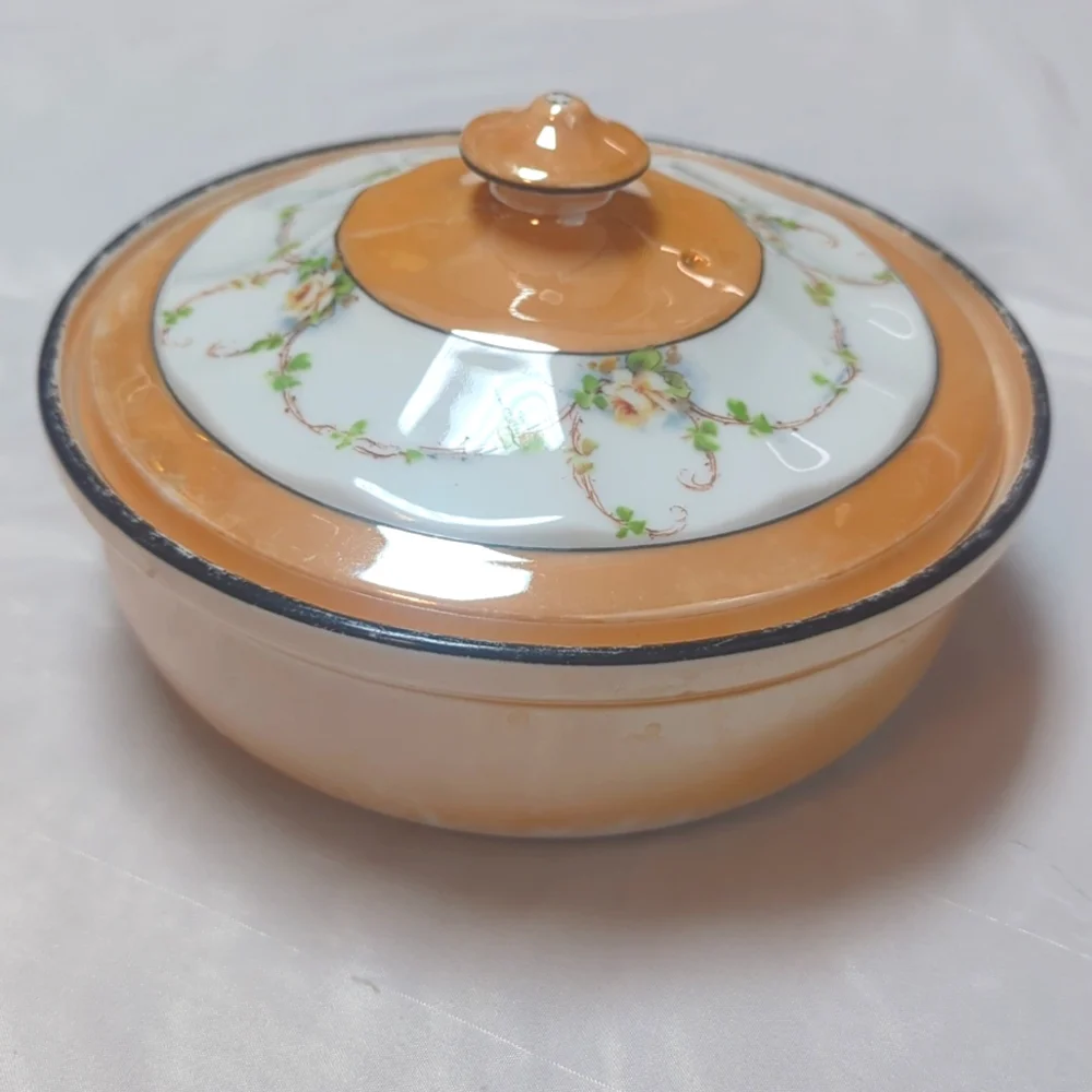 Royal Rochester Fraunfelter China Orange Lusterware Floral Covered Casserole SEE