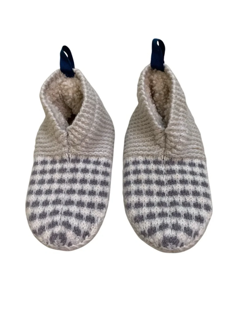 Bombas Gripper Slipper Socks‎ Grey White Knit Sherpa Lined Toddler Kids 8-10