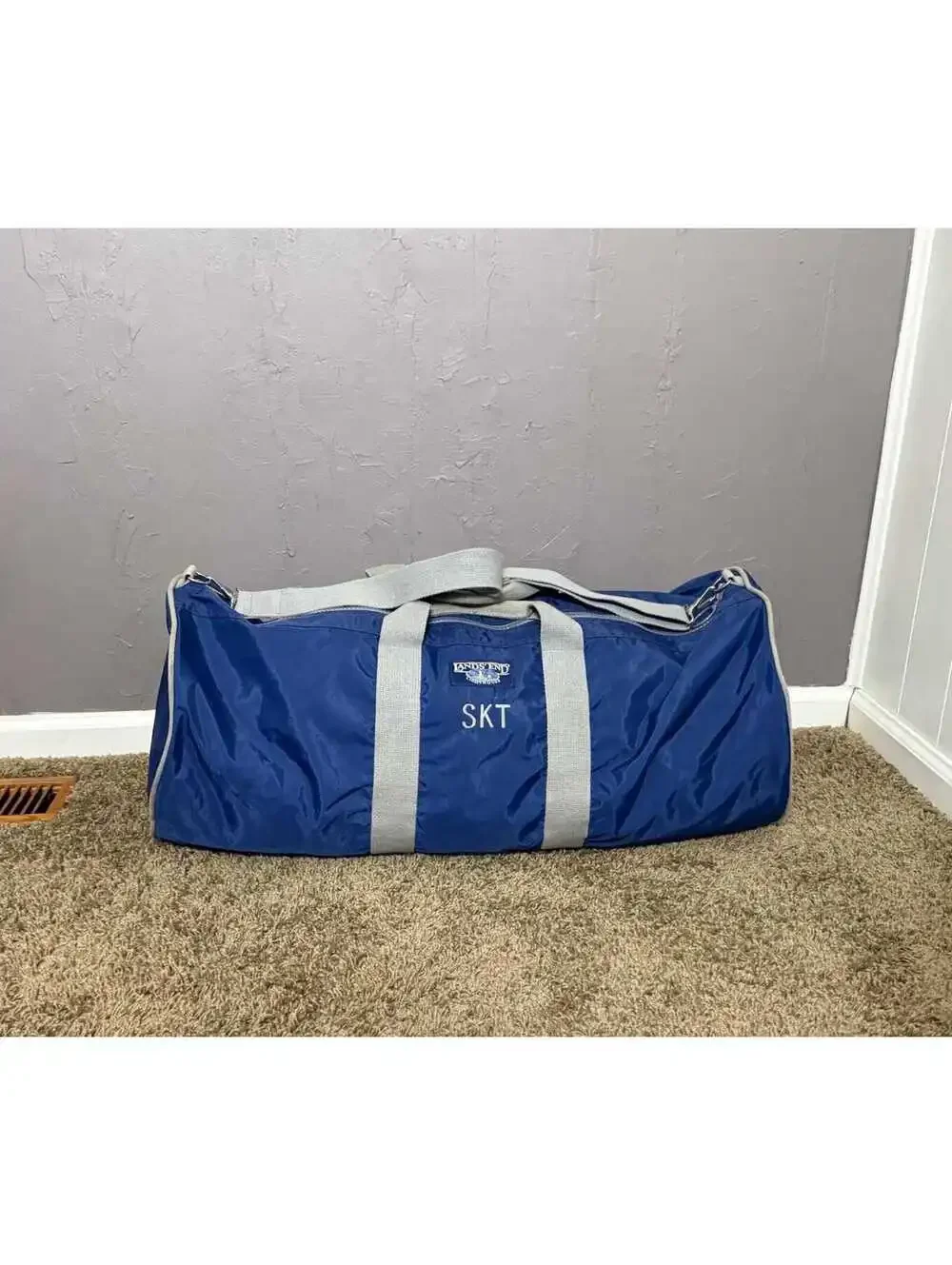 1980's Extra Large Duffle Bag from Lands' End Blue + Gray Nylon Canvas