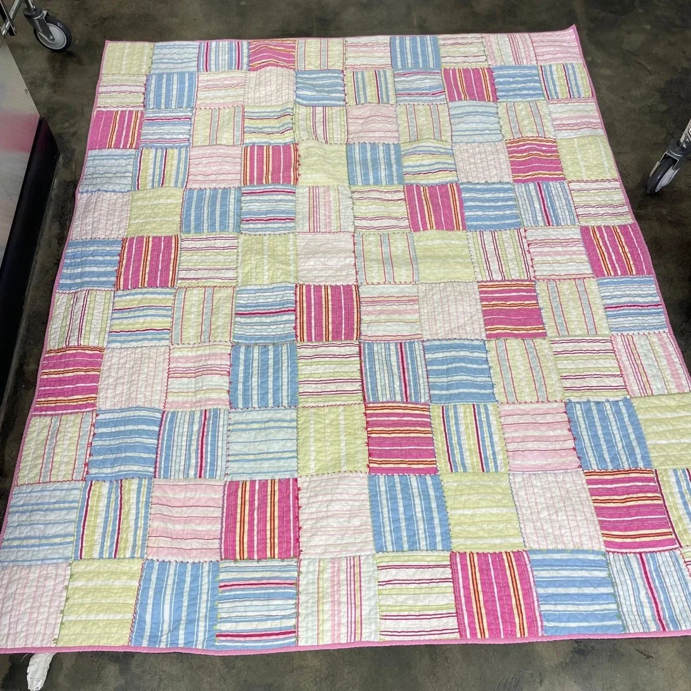 Pottery Barn Kids Quilt Twin Multi Color Striped Patchwork Cotton Cottagecore