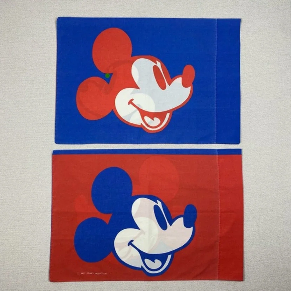 Vtg 70s Wamsutta Disney Mickey Mouse Twin‎ Sheet SET Bunk Beds Red White Blue