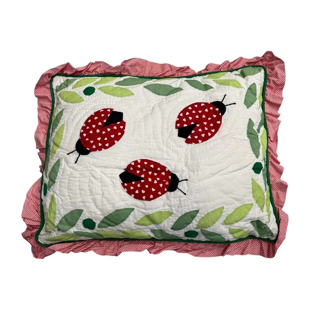 LAST ONE VTG Brittanica Ladybug 3 Piece Twin Set Bedspread Sham Valance