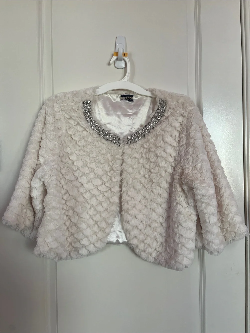 Haani Embellished Faux Fur Cropped Jacket