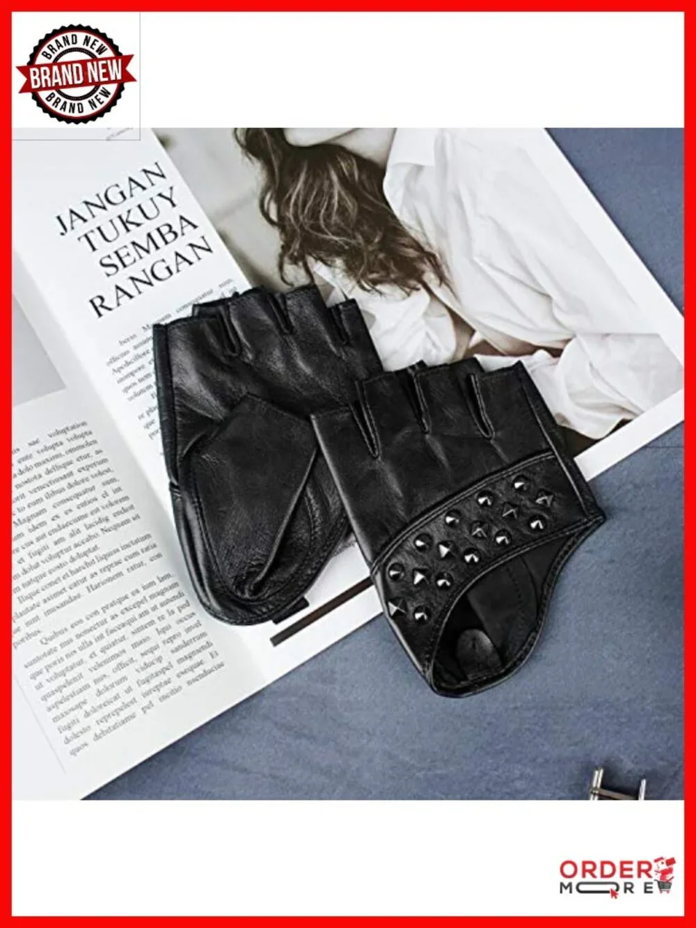 Fingerless Leather Gloves for Driving with Punk Metal Accents