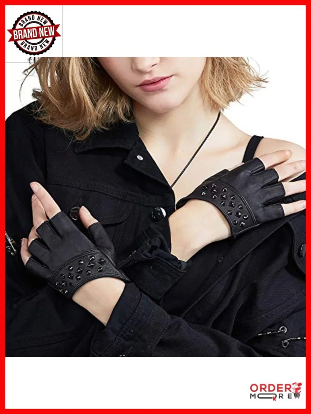 Fingerless Leather Gloves for Driving with Punk Metal Accents