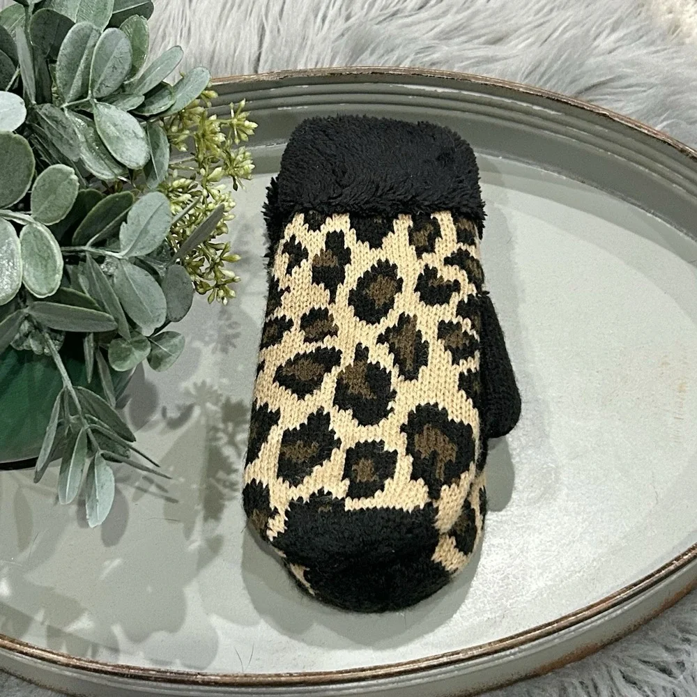 C.C 2-7 Years Children Girl Boy Kids Animal Leopard‎ Ribbed Knit Mitten Gloves