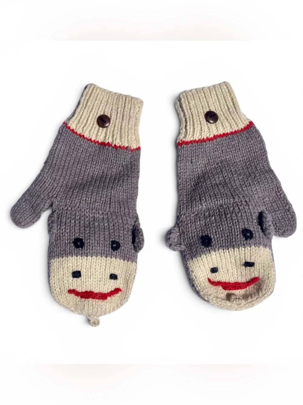 Artesania 100% Alpaca Wool Sock Monkey Mittens Fingerless Gloves Bolivia Knit