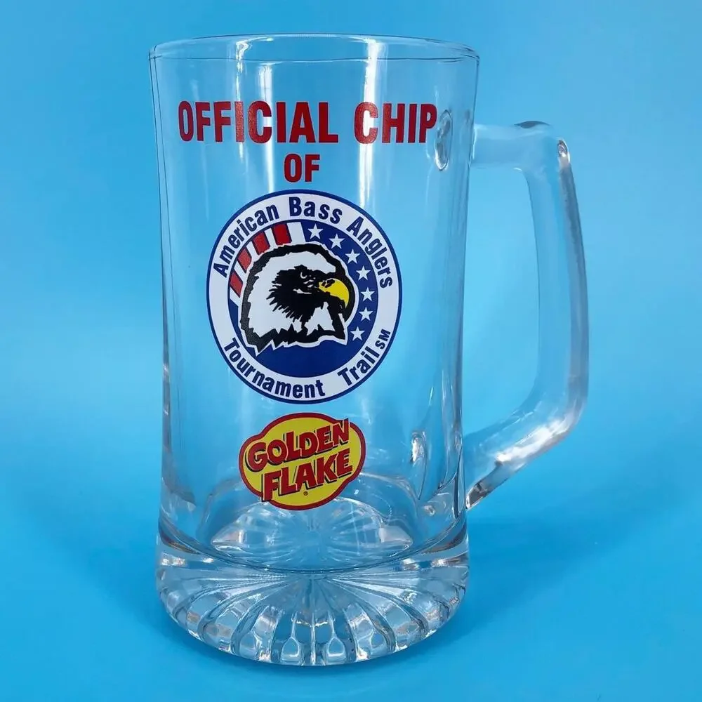 glass beer mug American Bass Anglers Tournament Trail Golden Flake 2000s vintage