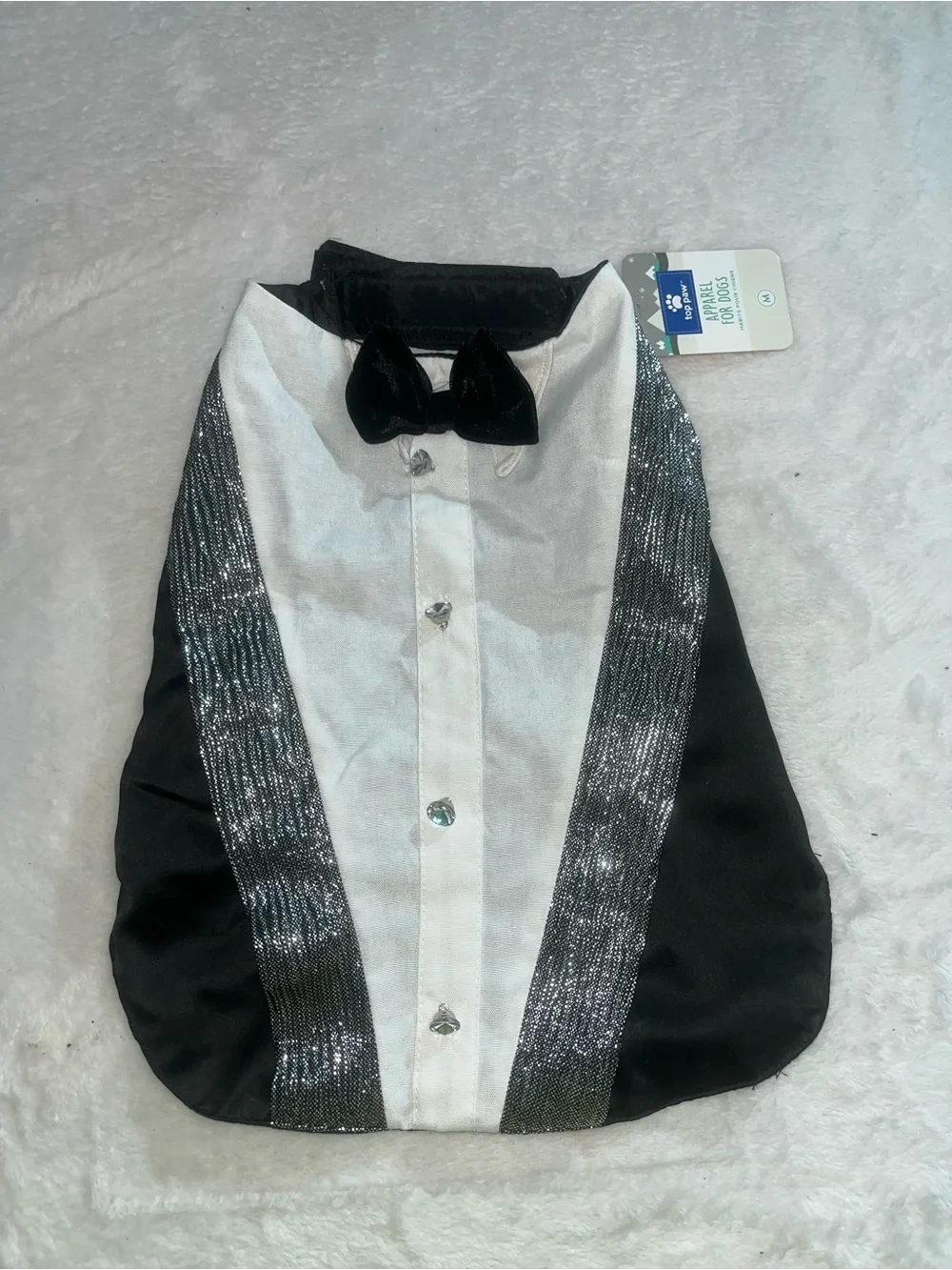 Dog Costume Top Paw Black Pet Tuxedo Formal Suit Small Silver Sequin Accents NWT