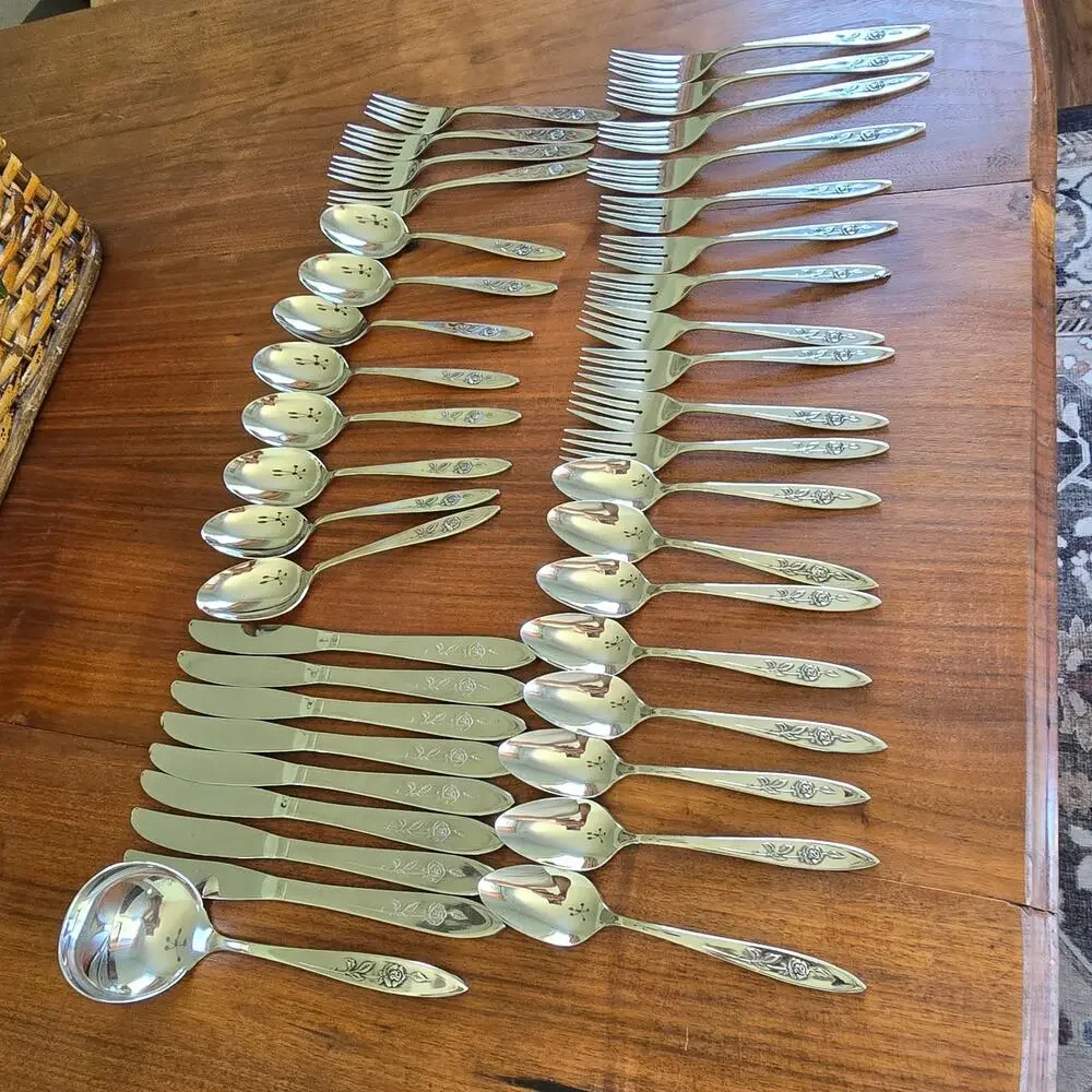 Oneida Community Stainless My Rose Pattern Flatware 40 Pc 1960s Mid Century Mod