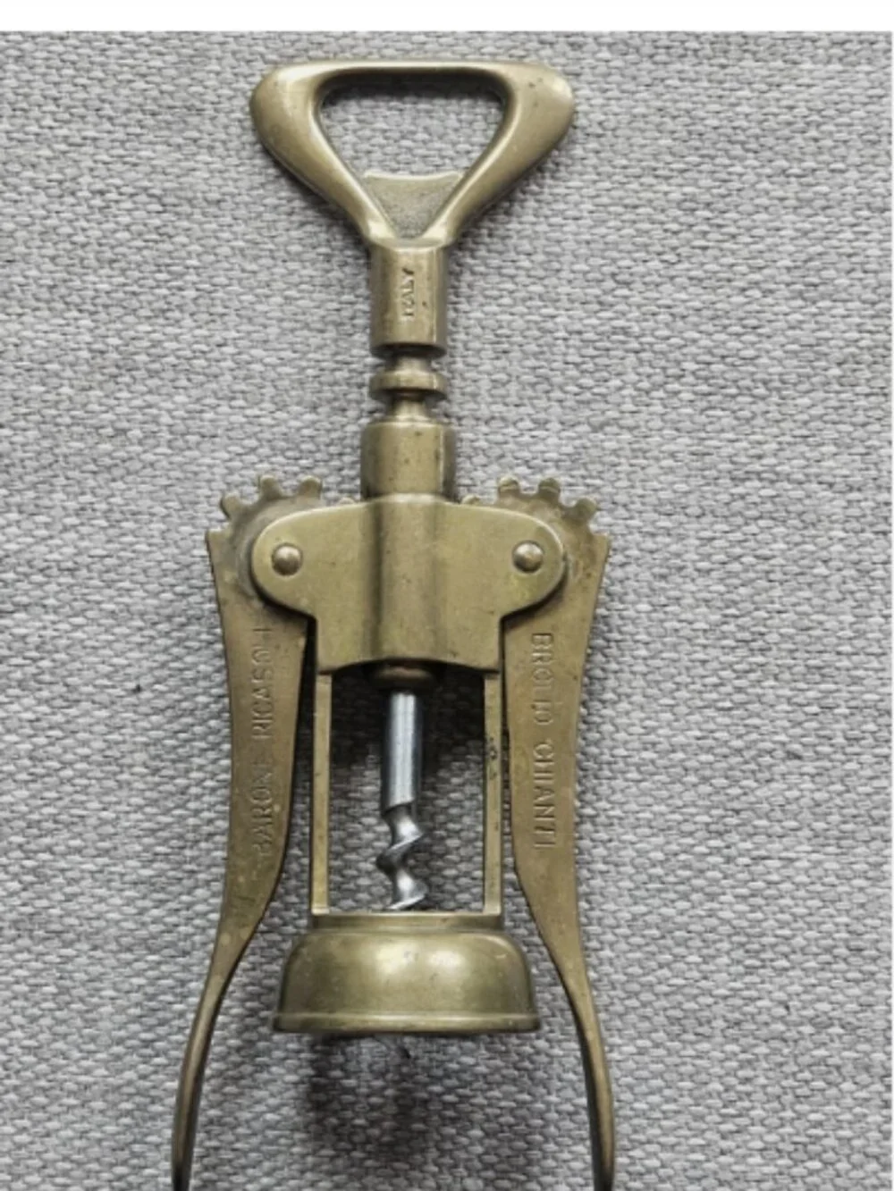 Vintage BARONE RICASOLI BROLIO CHANTI ITALY Brass Corkscrew Wine Bottle Opener