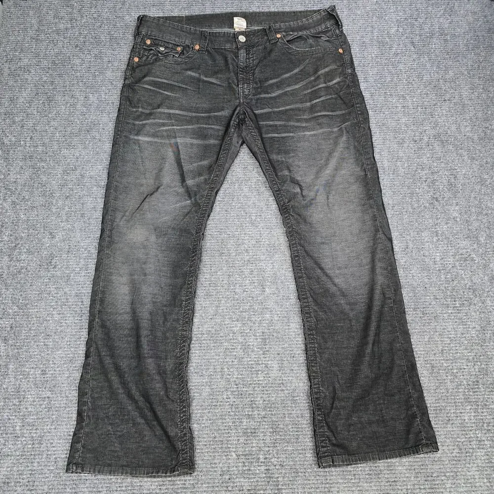 True Religion Ricky Twill Jeans Mens 40x33 Gray Relaxed Straight Flap Pocket