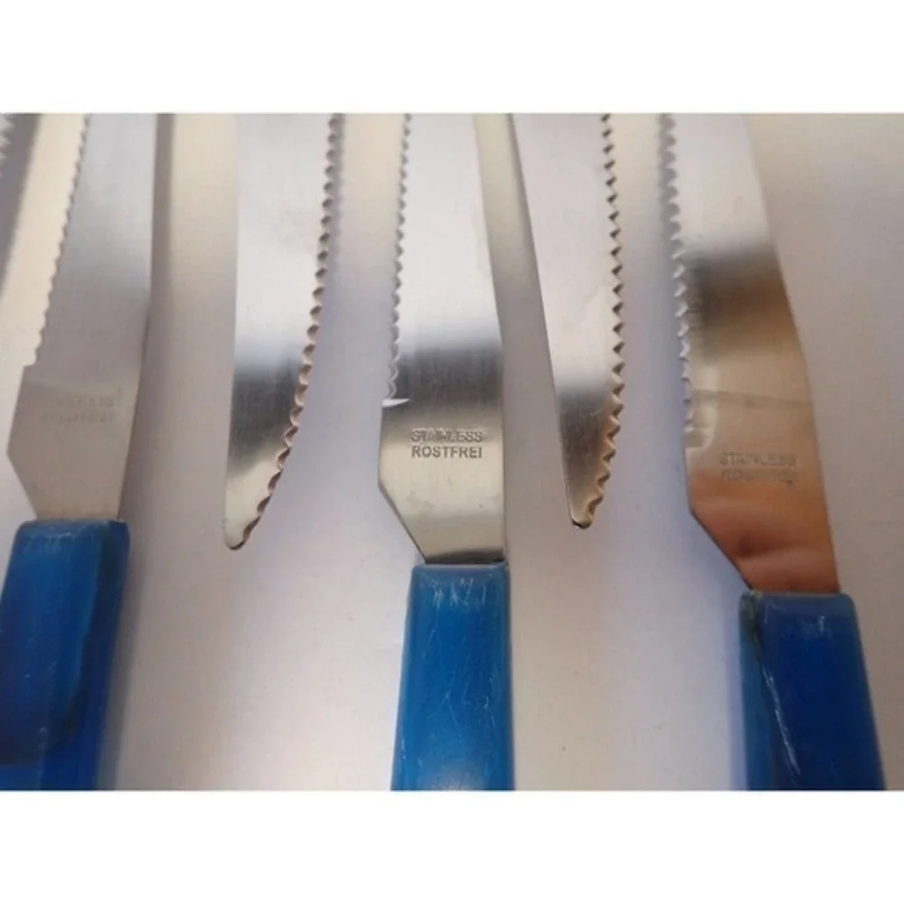 Vintage Rostfrei‎ Blue plastic Lucite maybe Handle  9 Steak Knives