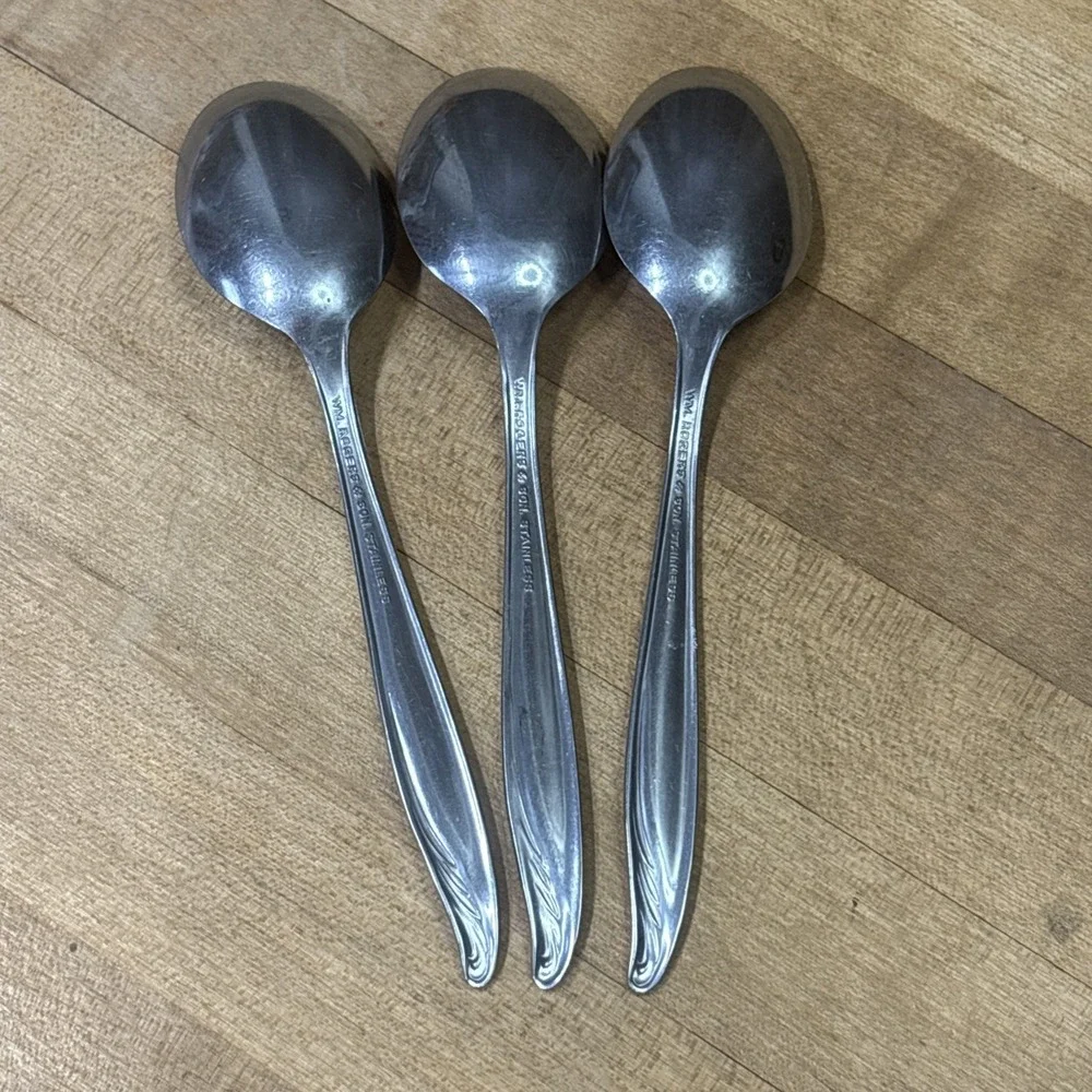 Lot 3 WM Rogers & Son Feather Stainless Steel Tablespoons Spoons Replacement