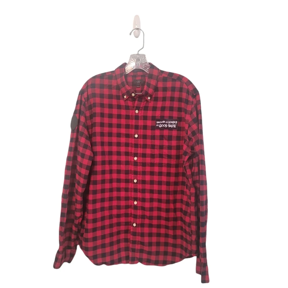 J.Crew Oxford Kumato Sunset Patch Flannel Graphic Shirt Mens‎ Size Large Slim