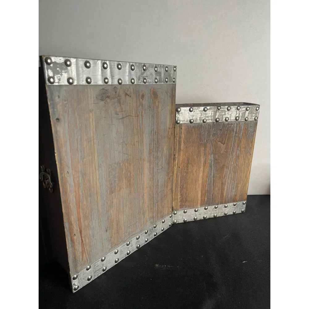 Rustic Wooden Book Box Set 2pc Industrial Metal Stud Decorative Storage Trunks‎