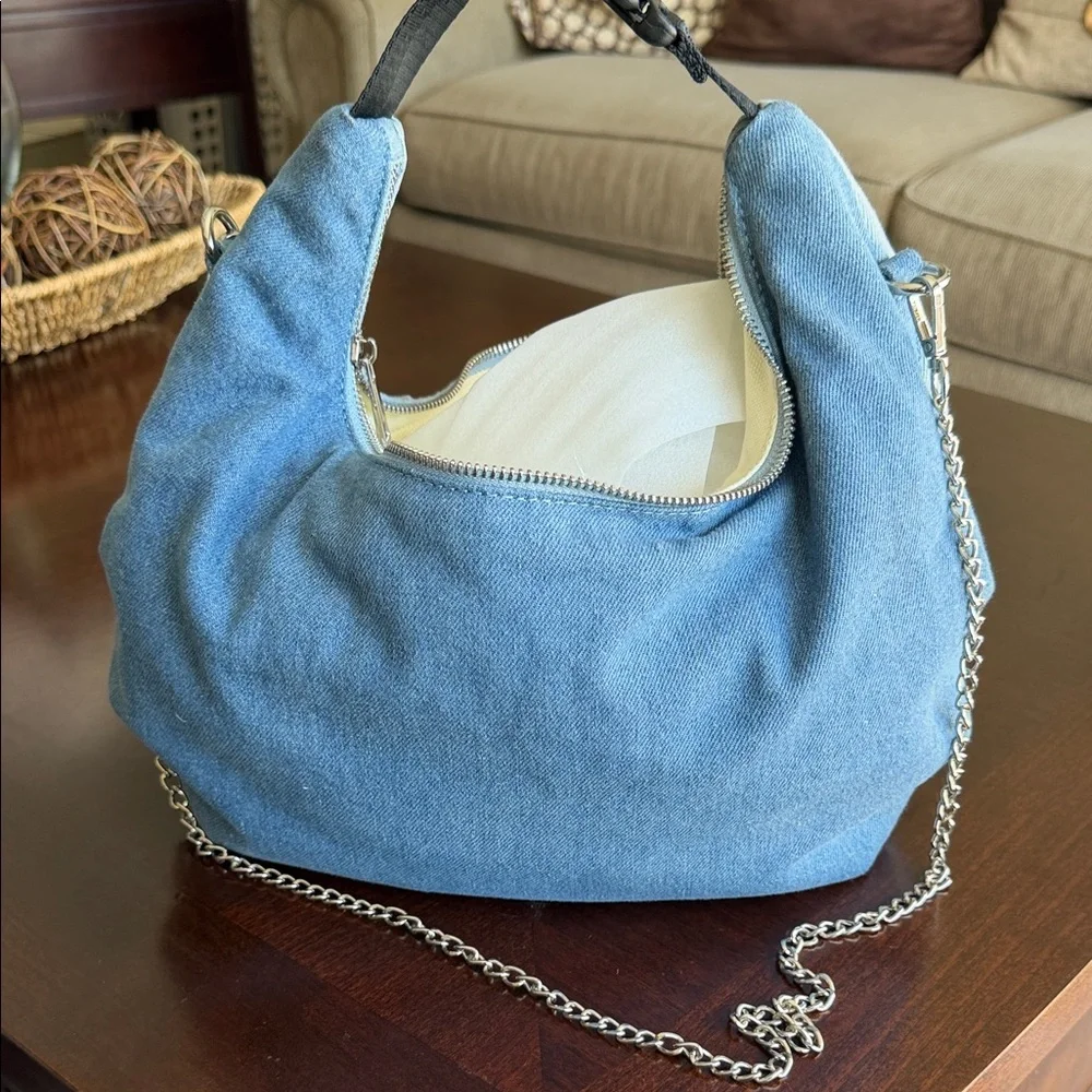 Nunoo Casual Denim Hobo Bag with Chain Strap - Blue