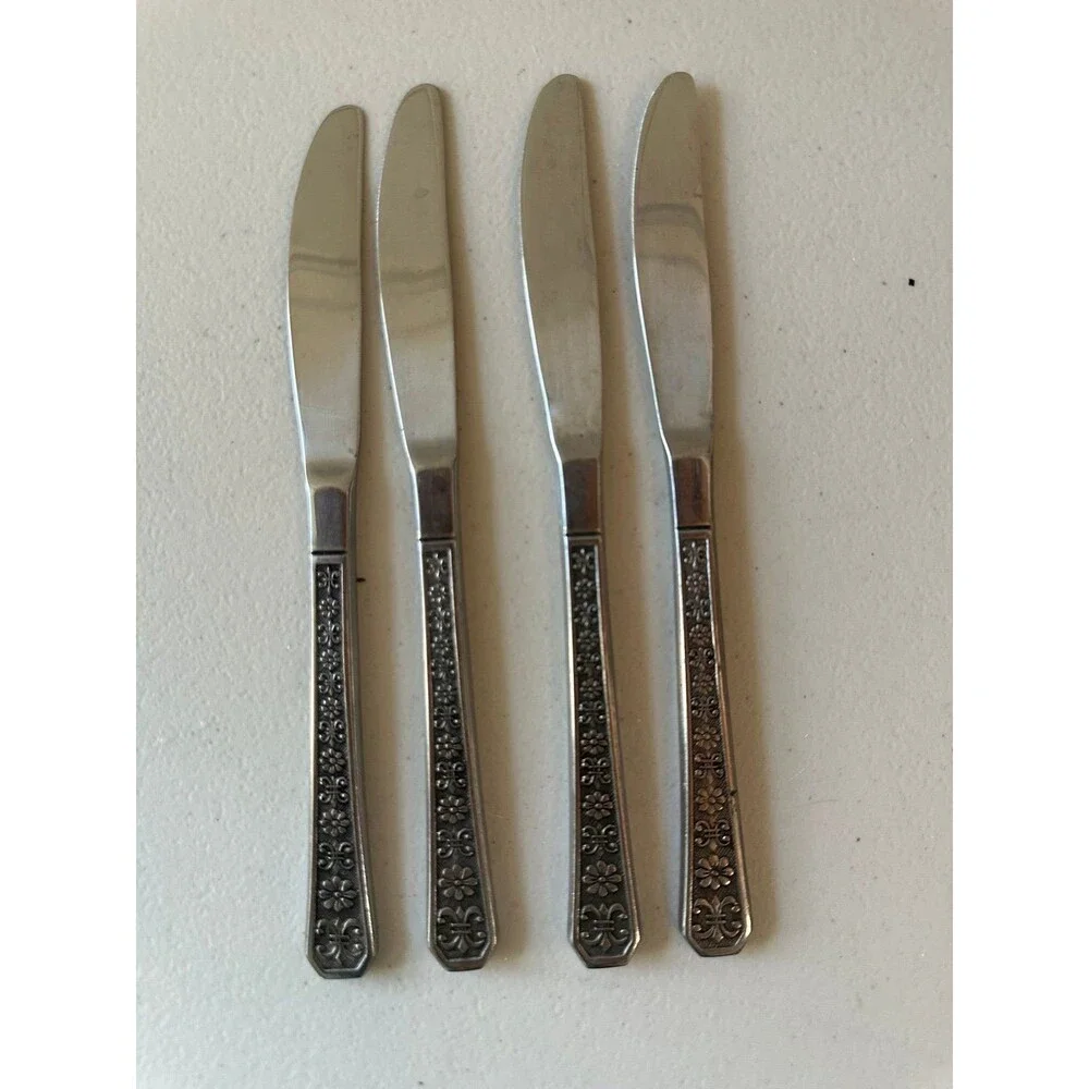 4 VGT Interpur Florenz Floral Fleur De Lis Stainless Steel Modern Solid Knives
