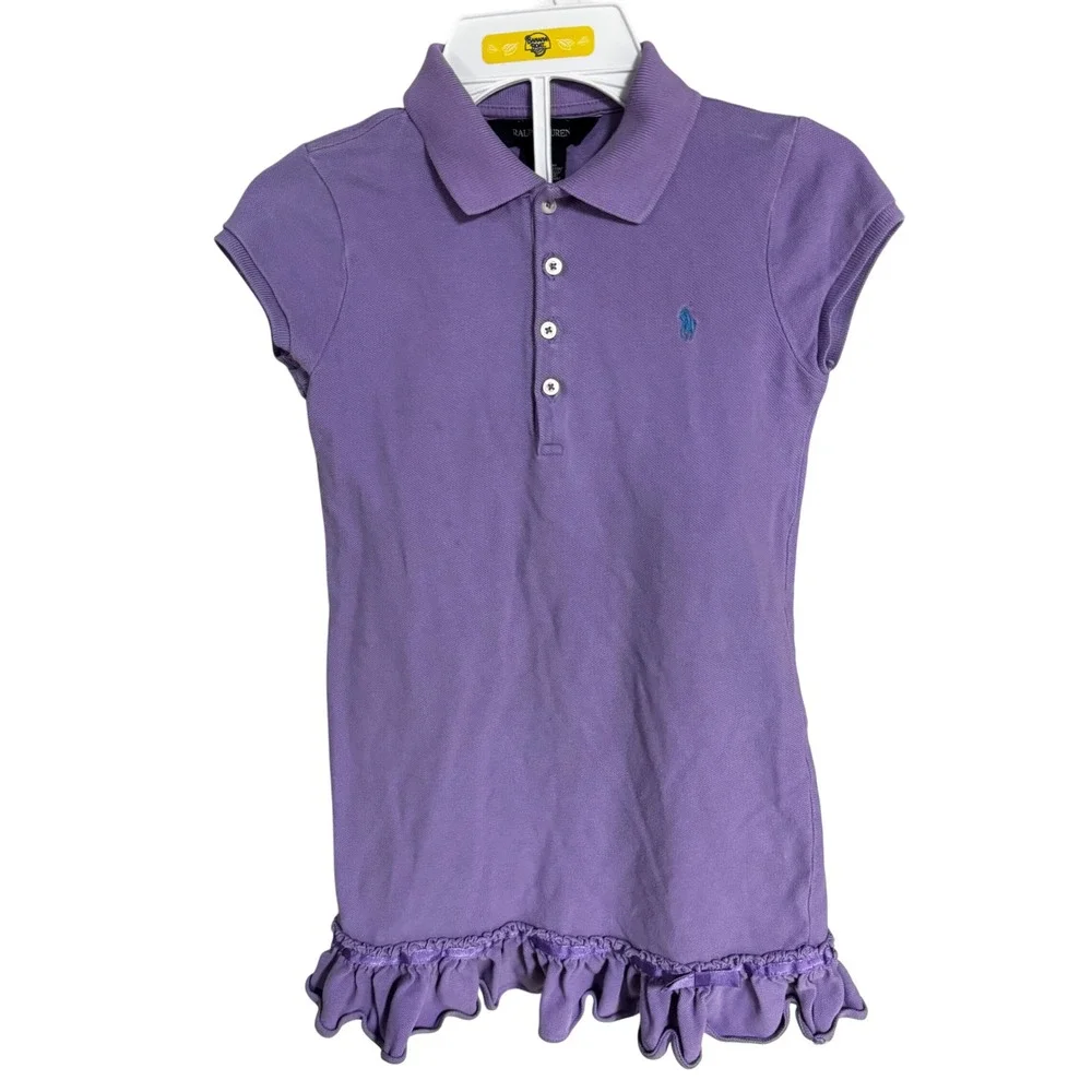 Ralph Lauren Girls‎ Purple Ruffle Hem Polo Shirt Size 6X Short Sleeve Cotton
