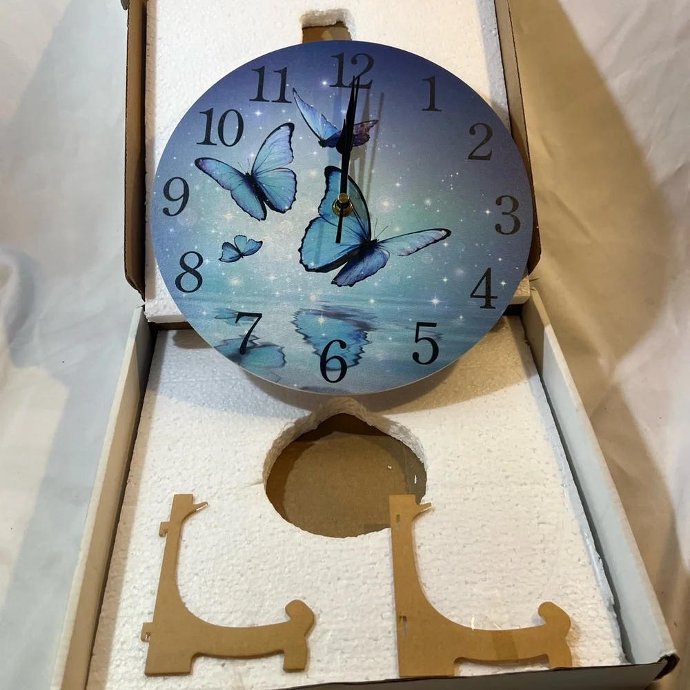 Blue Butterfly Wall Clock