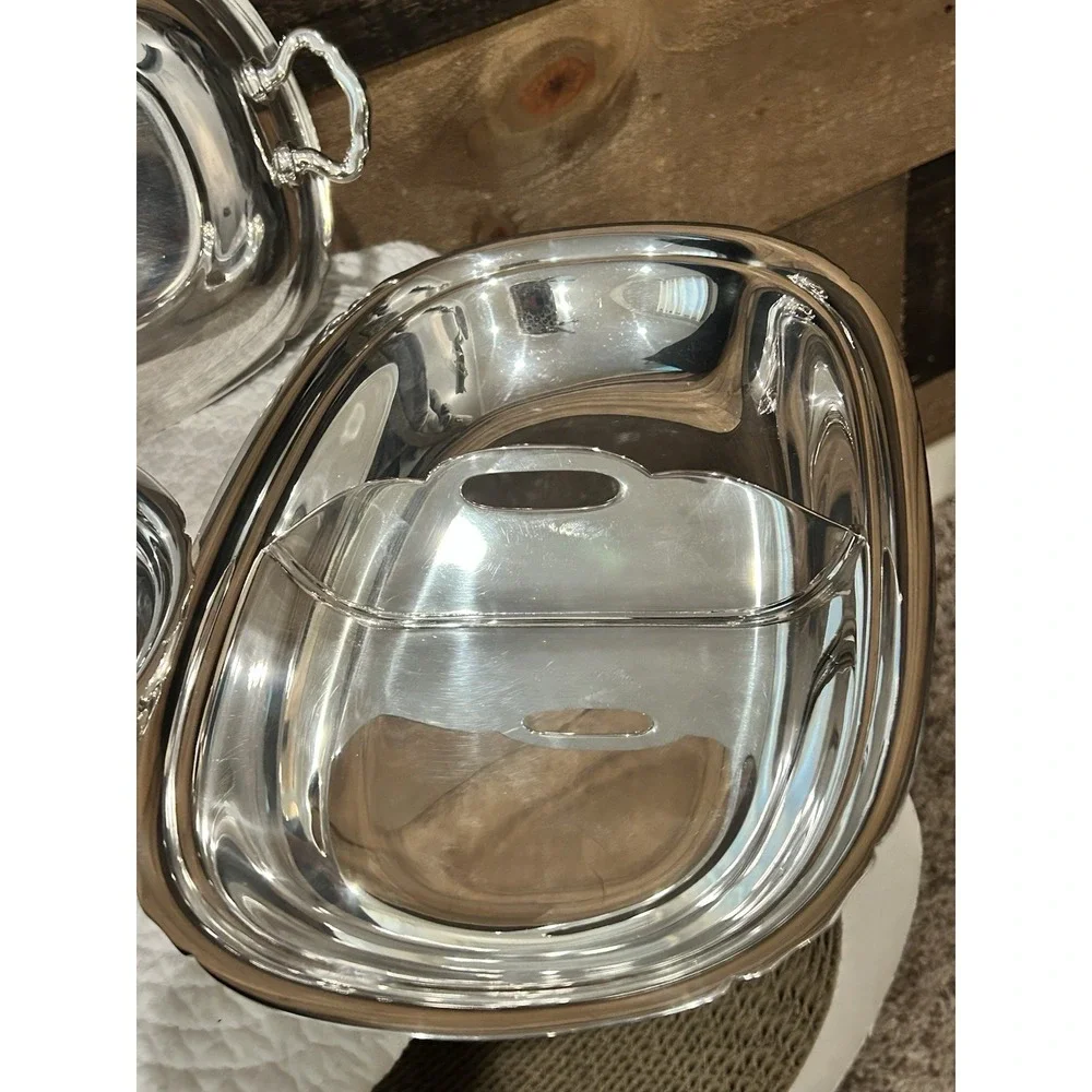 Reed Barton Mayflower 5001 Dish 3‎ Piece Silver plate Covered Dish EUC VTG