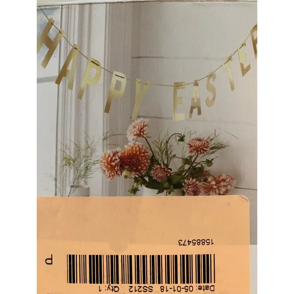 HAPPY EASTER Banner 4” Letters Shiny Gold Letter Garland on Cord‎ UNUSED