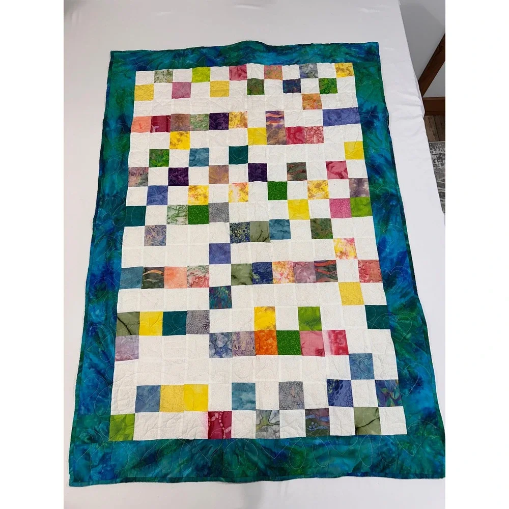 Handmade Batik Patchwork Quilt Multi 51x35 Heart Stitch Tie Dye‎ | Cottagecore