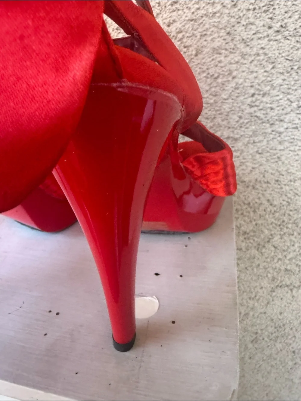 Fabulicious Cocktail Red Satin Crisscross Ankle Strap Platform
