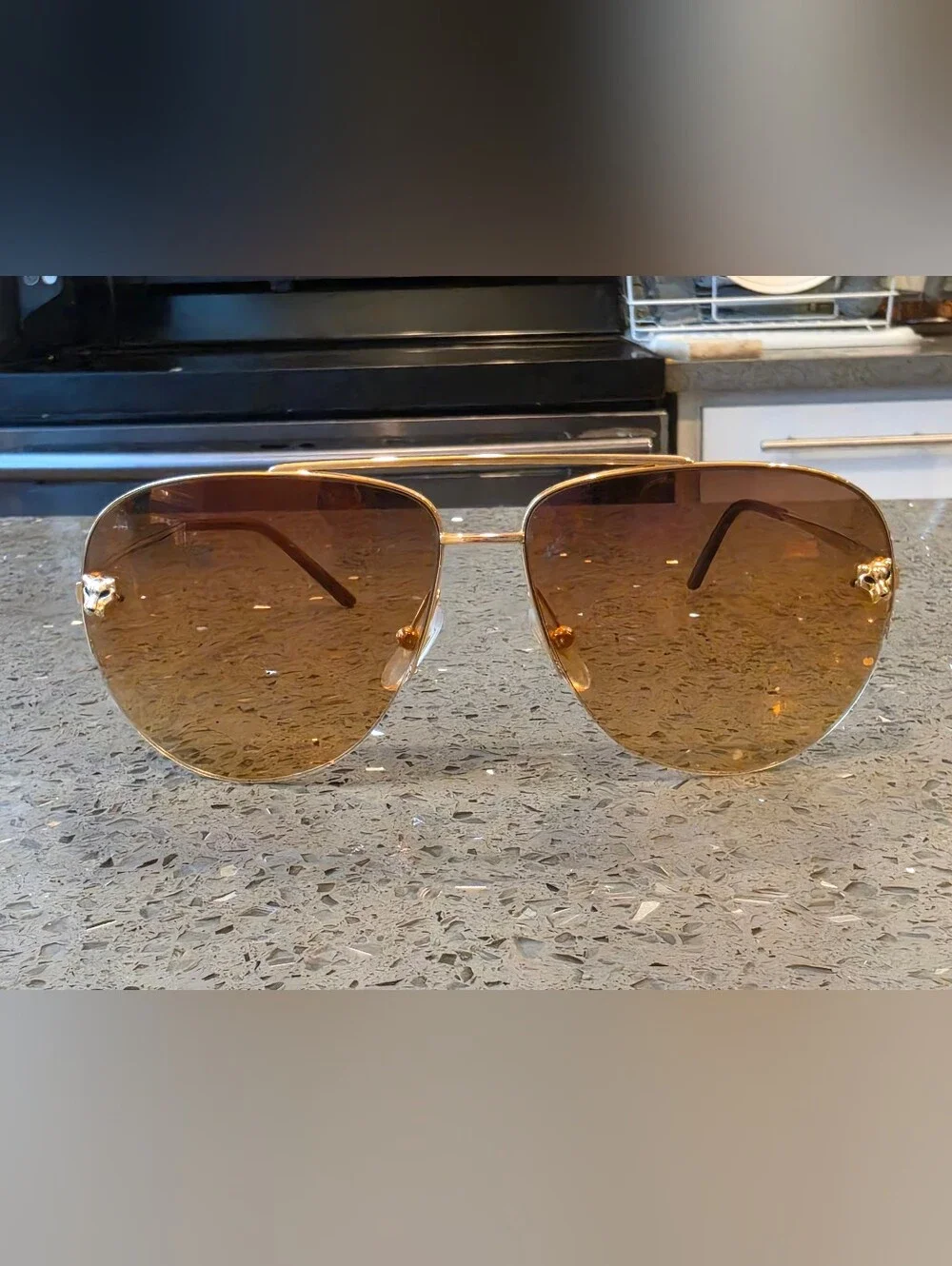 CartierPanthère De Cartier 60MM Aviator Unisex Sunglasses No Case Replace Pouch