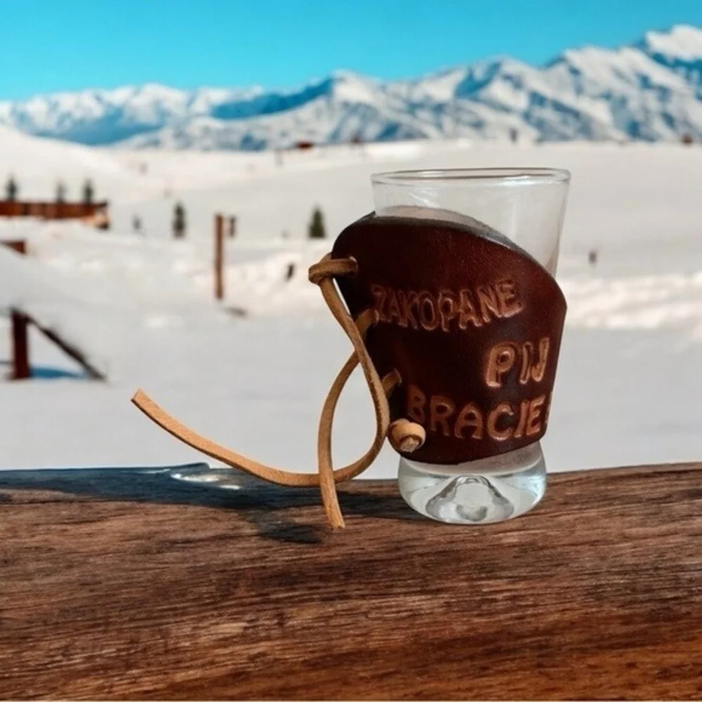 Zakopane Leather Wrapped Shot Glass Poland Souvenir Artisan Drink Bro 2.5