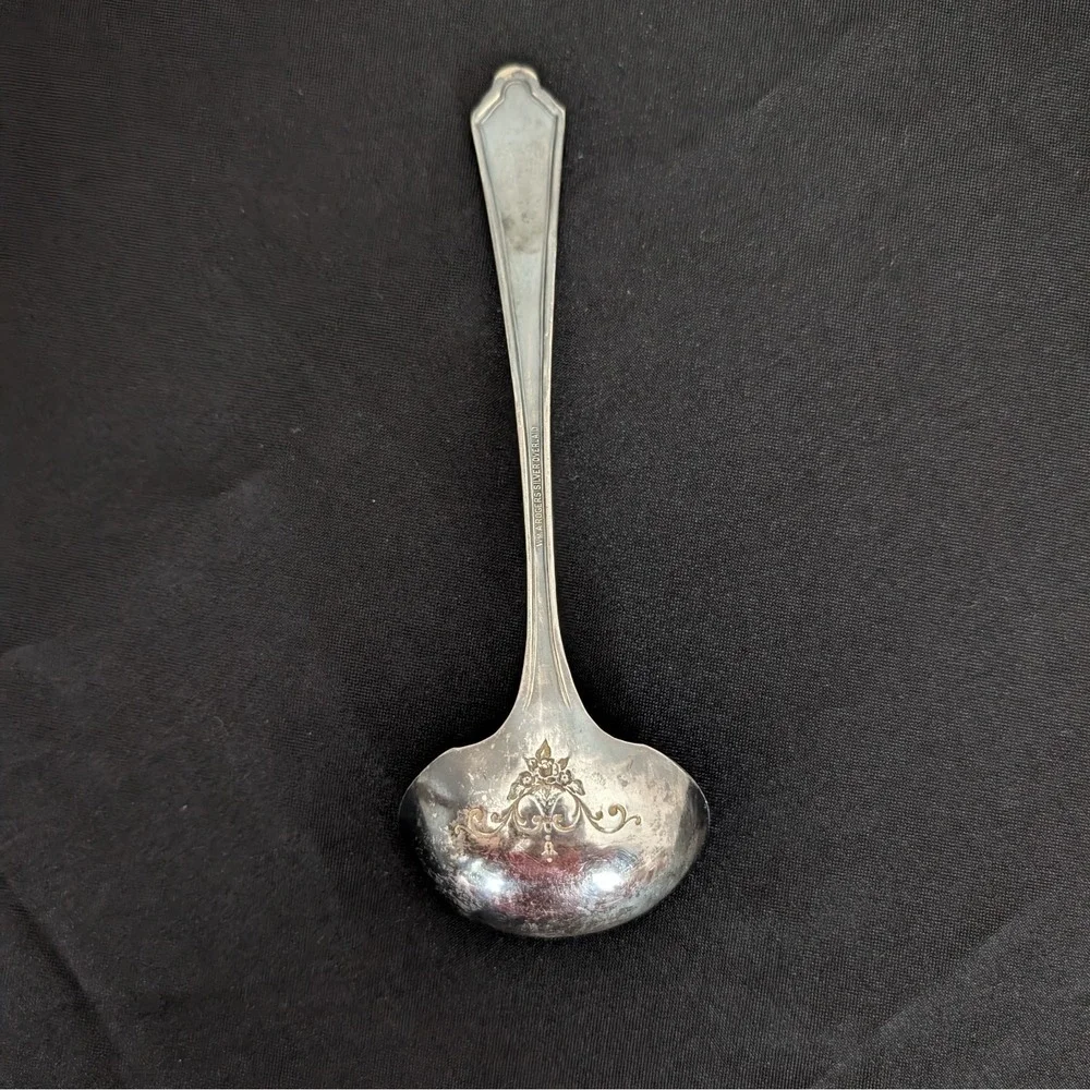 Antique William A.‎ Rogers Silver Overlaid Gravy Ladle Sauce Spoon Etching