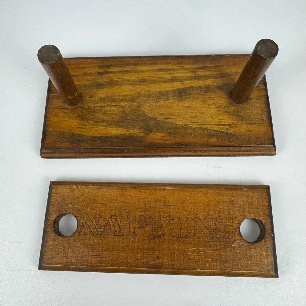 Vintage Wooden Napkin Holder Weighted Two Post Rustic Farmhouse Kitchen Decor‎