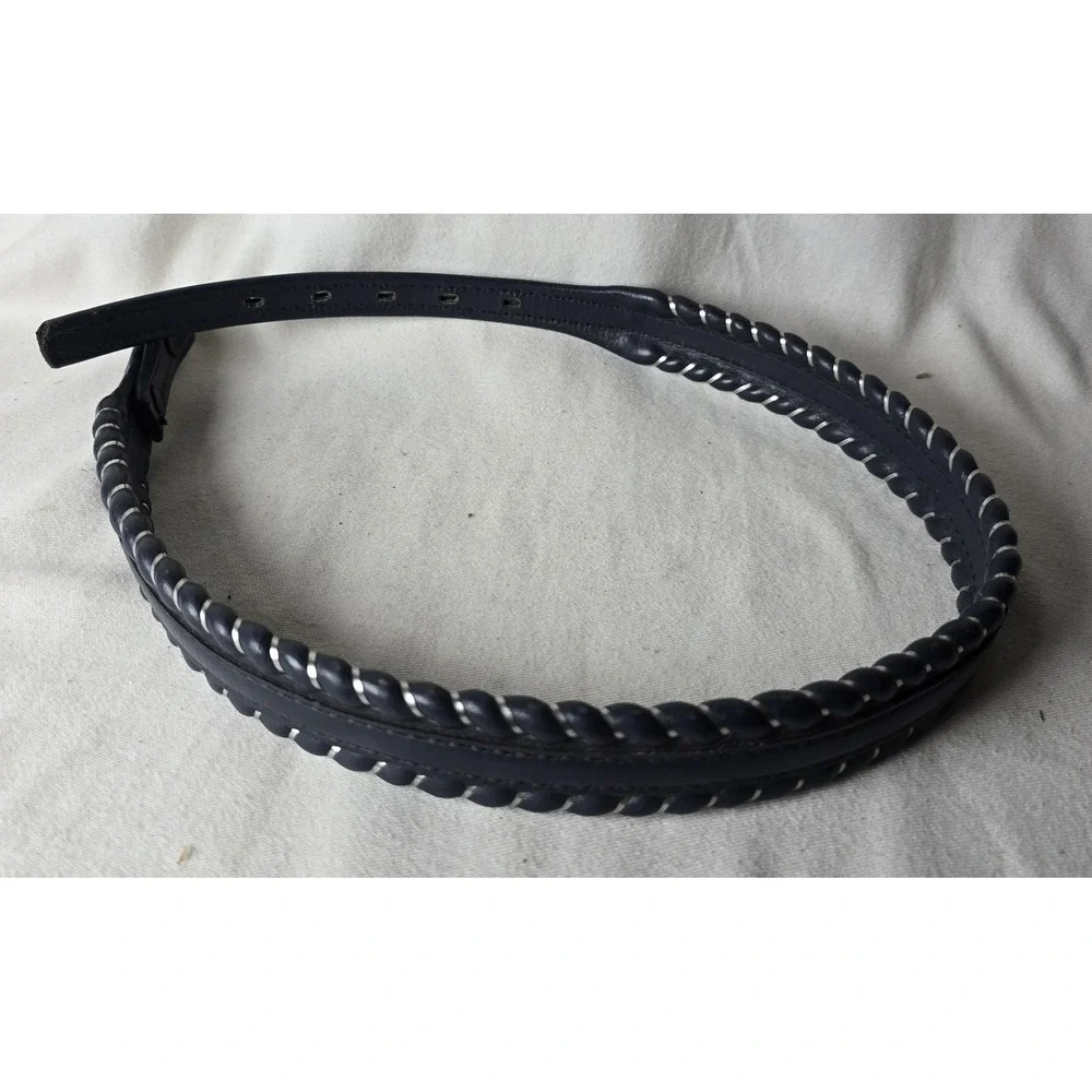 Dun Dee Vintage Belt‎ Strap Full Grain Cowhide Size 28 Blue with Silver Edge