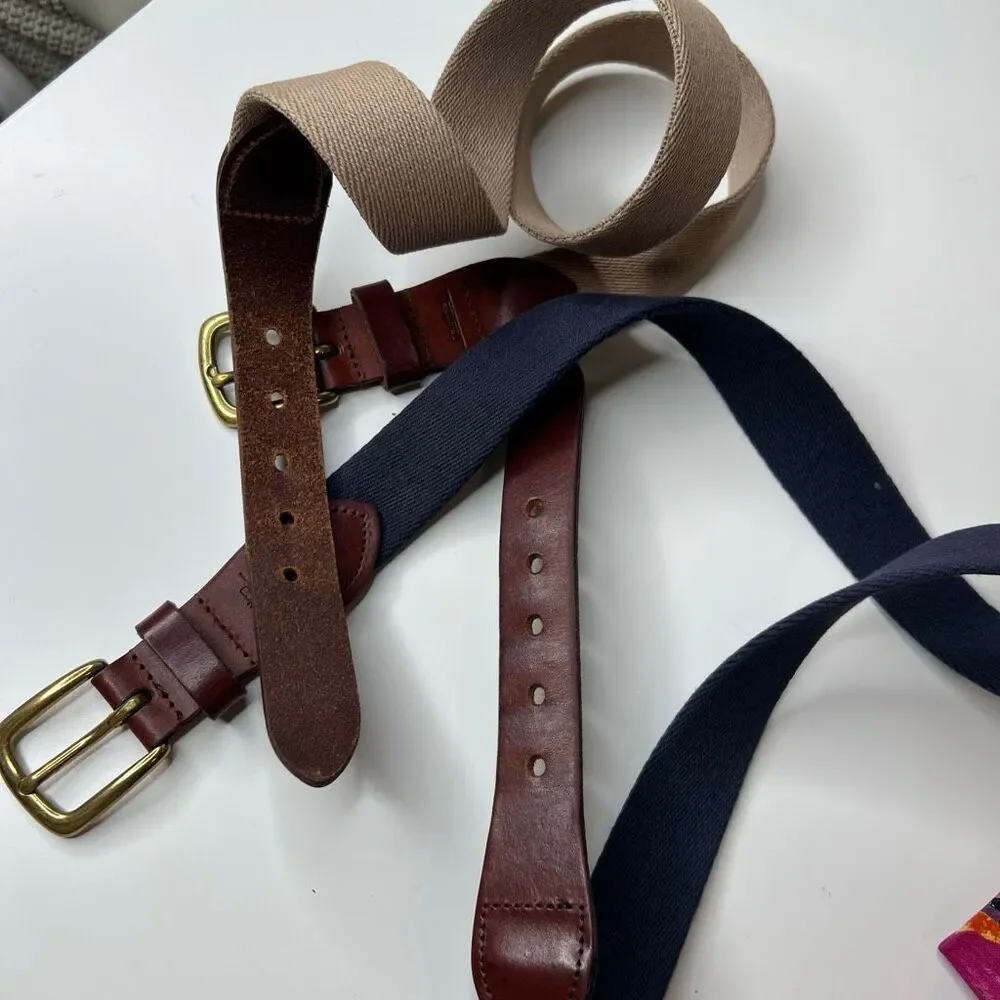 Canvas Leather-Trim Belt in Navy and Beige