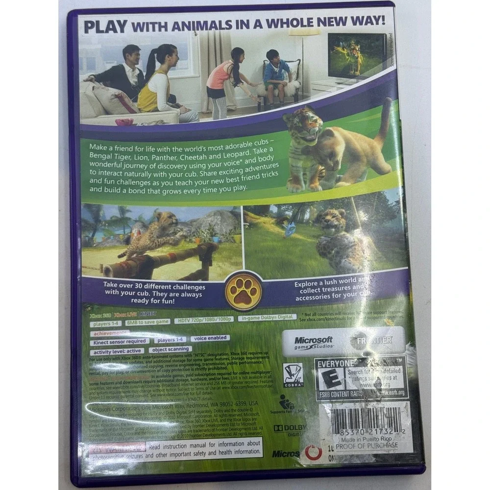 Kinectimals Microsoft Xbox 360 Kinect Required Video Game with Manual