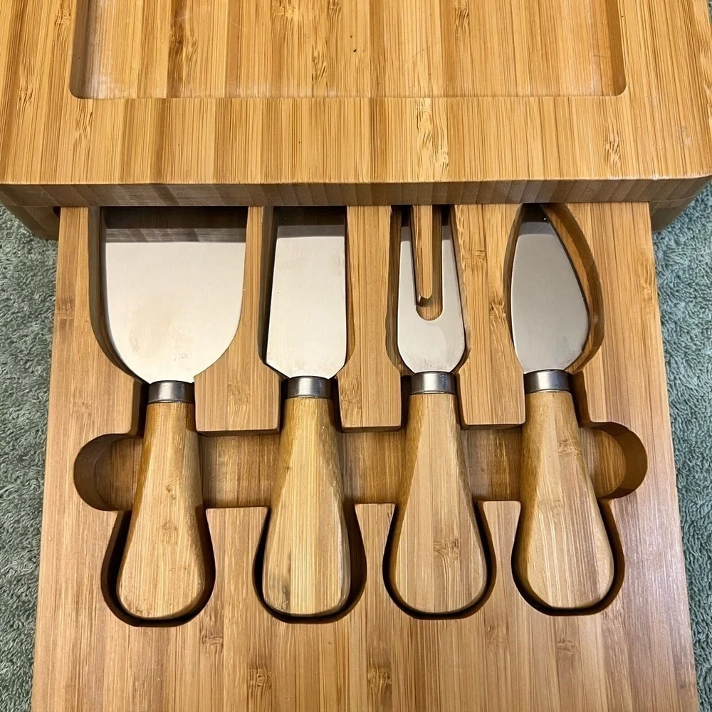 Food Network Bamboo Cheese Set With Knife Drawer