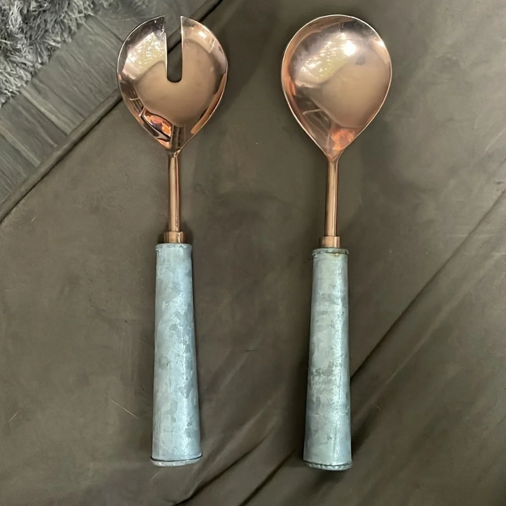 Galvanized and copper serving set