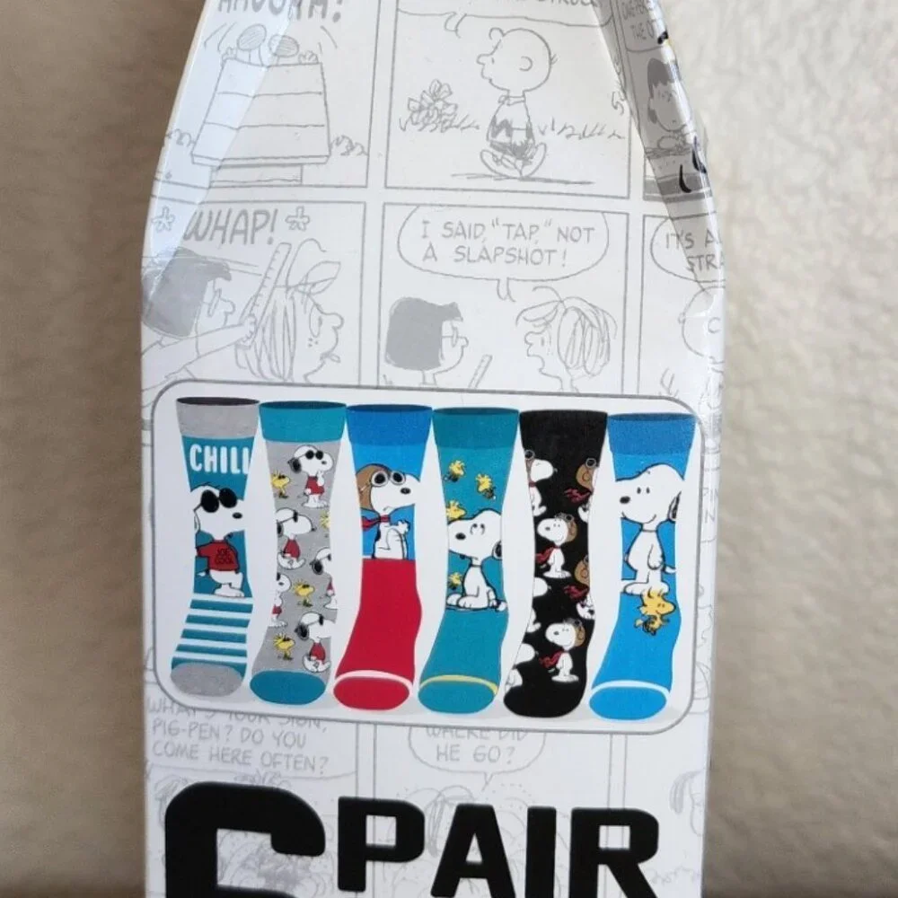Peanuts Snoopy 6 Pair Casual Crew Socks Unisex Brand NEW in Sealed Package