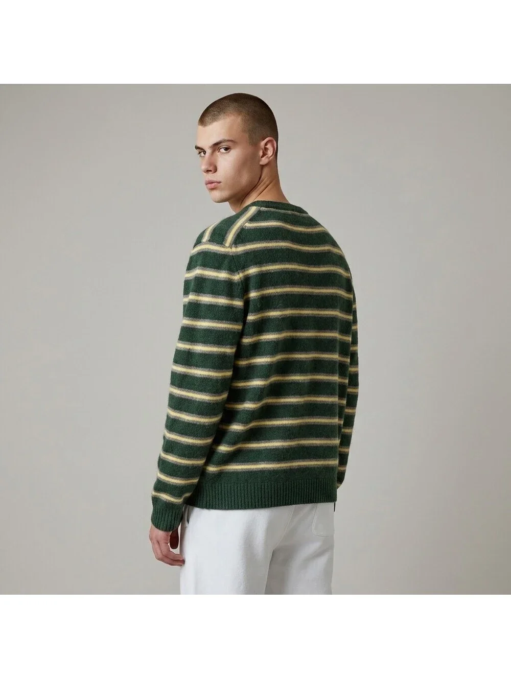J. Crew Sweater Pullover Men XL Green Striped Knit Wool Long Sleeve Soft Cozy