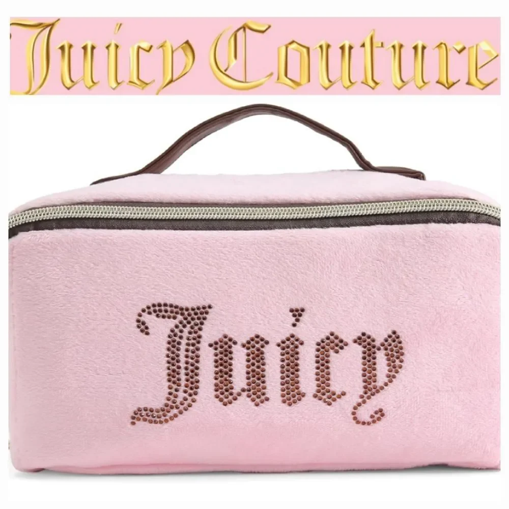 Juicy Couture‎ Y2K Zip-Around Rhinestone Logo Velour Cosmetic Organizer