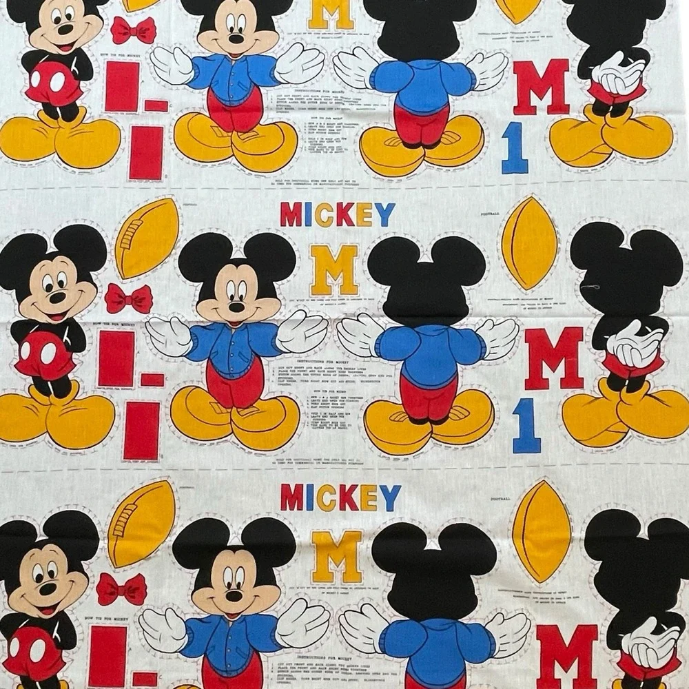 Vintage Walt‎ Disney Mickey Mouse Fabric Panel Cut n Sew Football Sports Craft