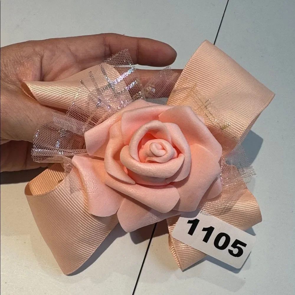 1105 Peach Color‎ Rose Hair Bow Alligator Clip