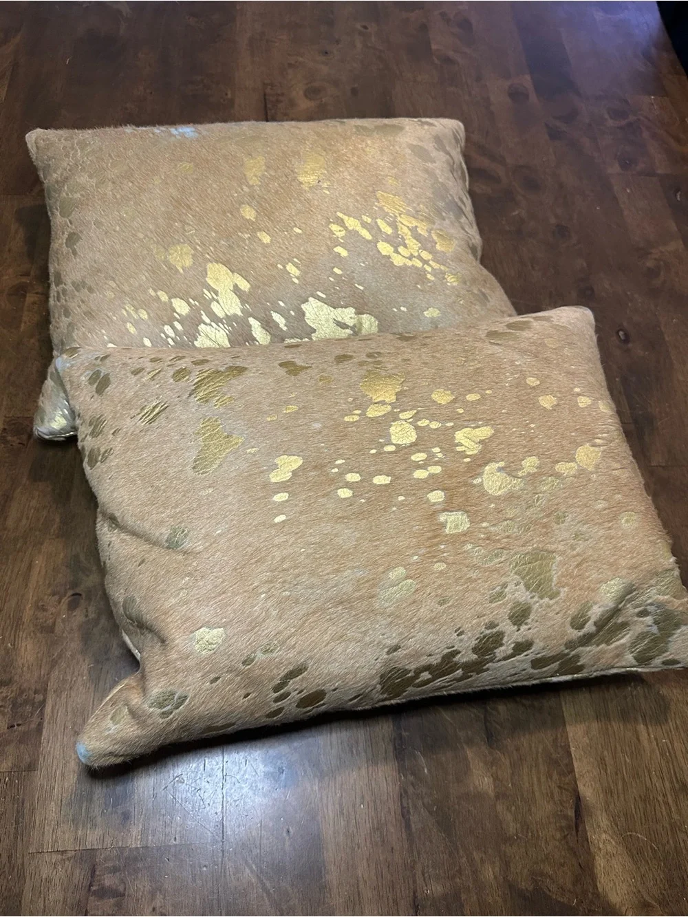 Williams Sonoma Tan and Gold Accent Throw Pillow 100 leather calf hair