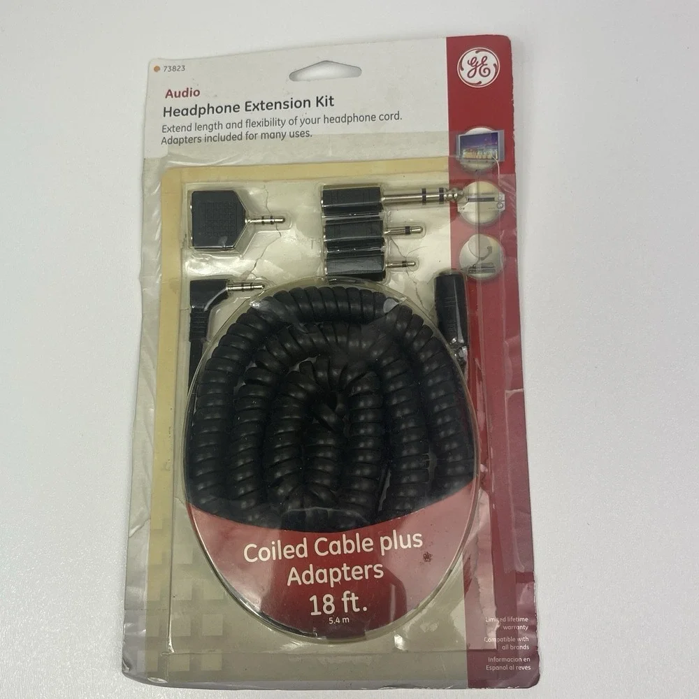 GE‎ Headphone Extension Kit Cable Adapters 18 Feet Unopened In Package