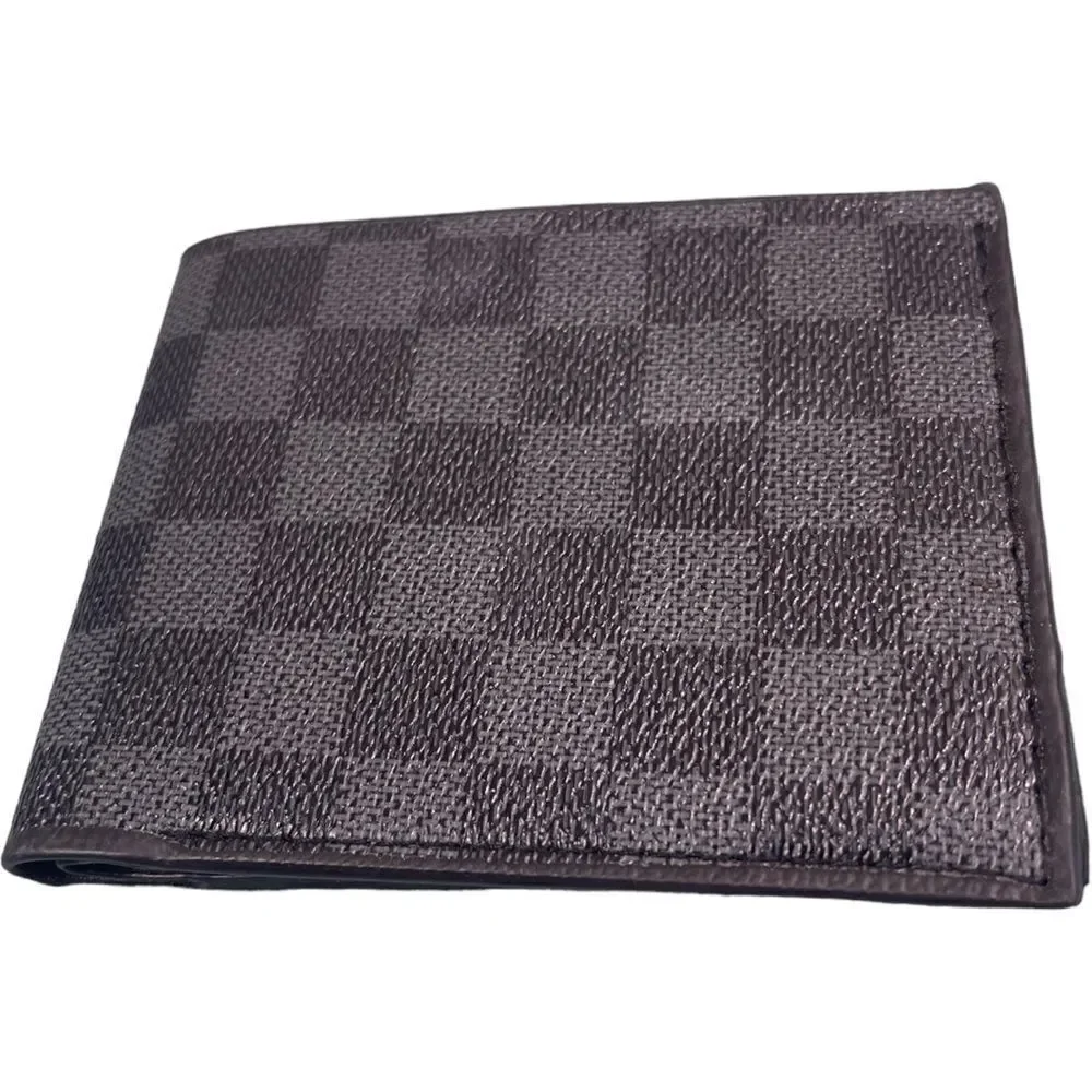 NEW Designer Inspired Black Gray Checkered Bifold Wallet