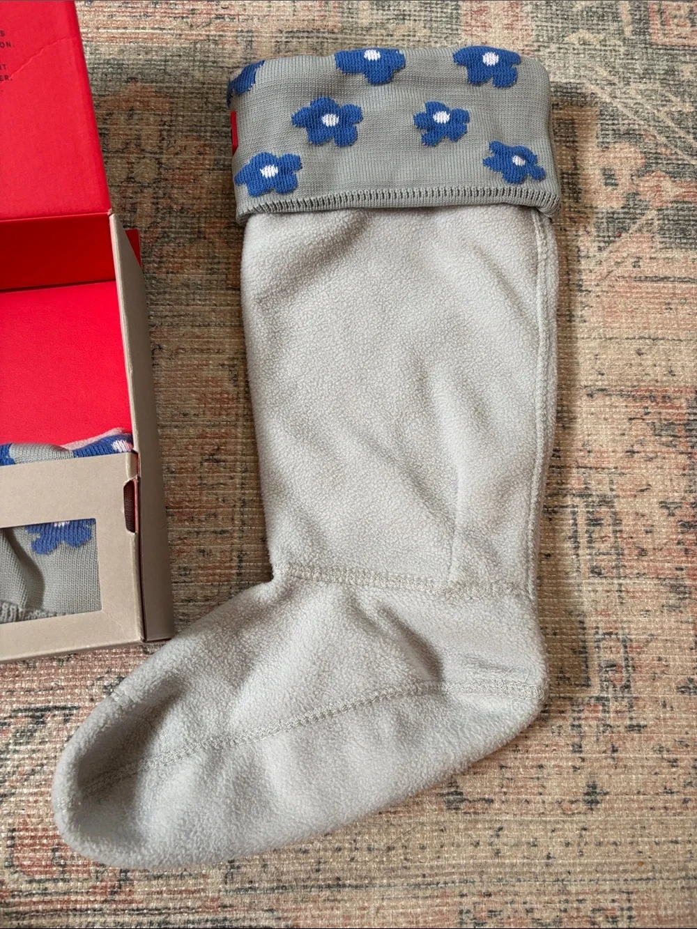 Hunter Gray Boot Socks with Blue Floral Size Medium 5-7